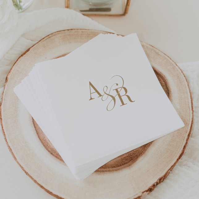 ANDREA Classic Gold White Boho Minimalistisch Wedd Serviette (ANDREA Classic Gold White Boho Minimalist Wedding Napkins)