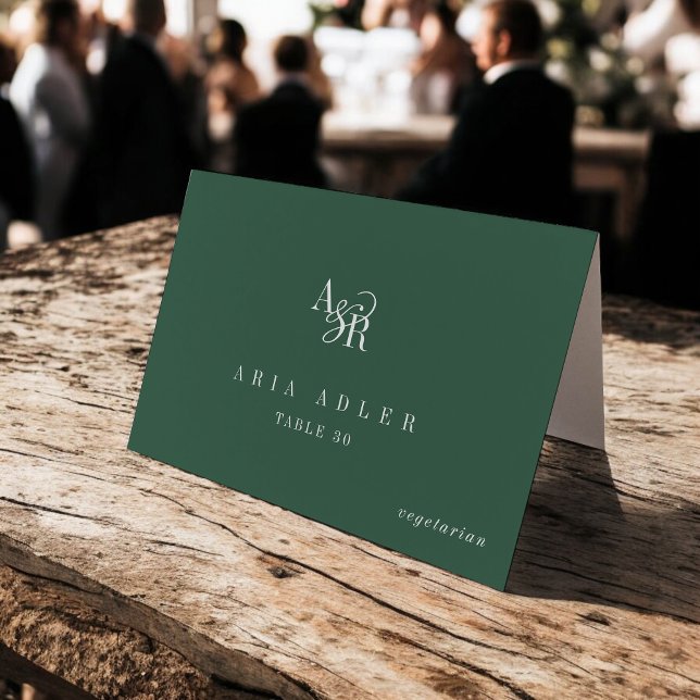 ANDREA Dark Green Minimal Wedding Place Cards Tischnummer (ANDREA Dark Green Minimal Wedding Place Cards)