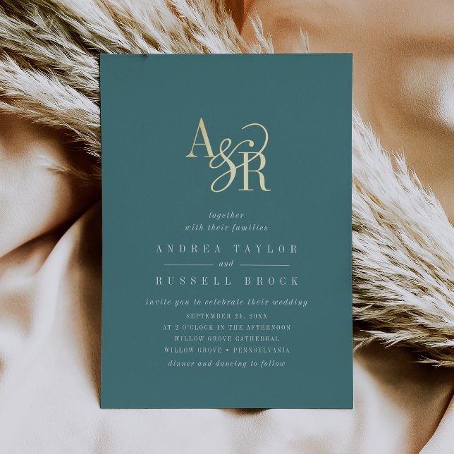 ANDREA Dark Teal Gold Foil Formal Elegant Wedding Folieneinladung (ANDREA Dark Teal Gold Foil Formal Elegant Wedding Foil Invitation)