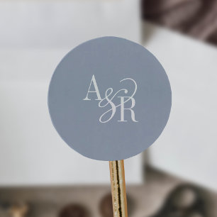 ANDREA Dusty Blue Moderne Einfache Hochzeitsmonogr Runder Aufkleber