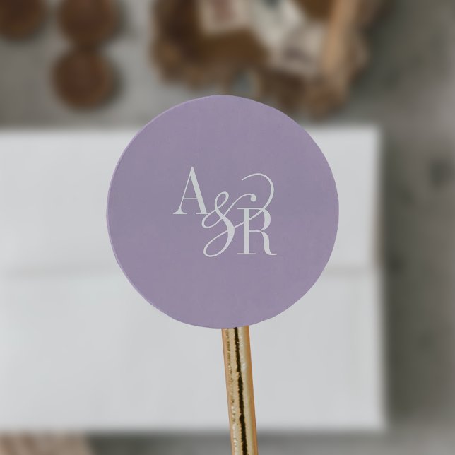 ANDREA Lavendel Moderne einfache Hochzeitsmonogram Runder Aufkleber (ANDREA Lavender Modern Simple Wedding Monogram Classic Round Sticker)