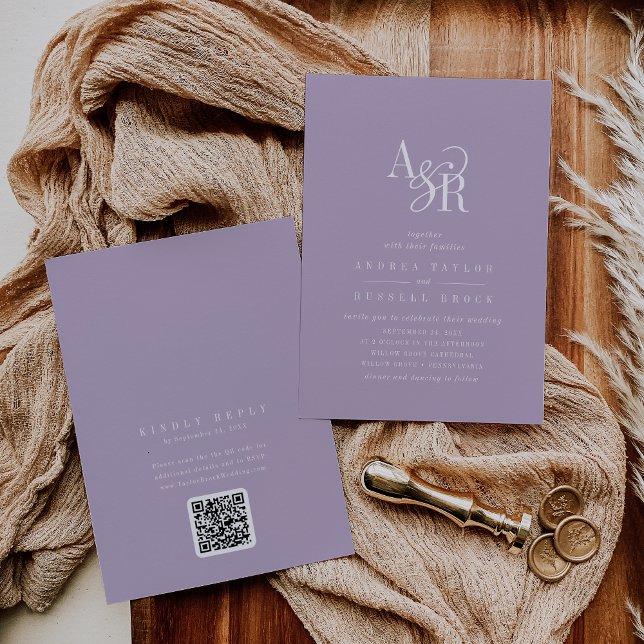ANDREA Lavender QR Code Classic Elegant Wedding Einladung (ANDREA Lavender QR Code Classic Elegant Wedding Invitation)