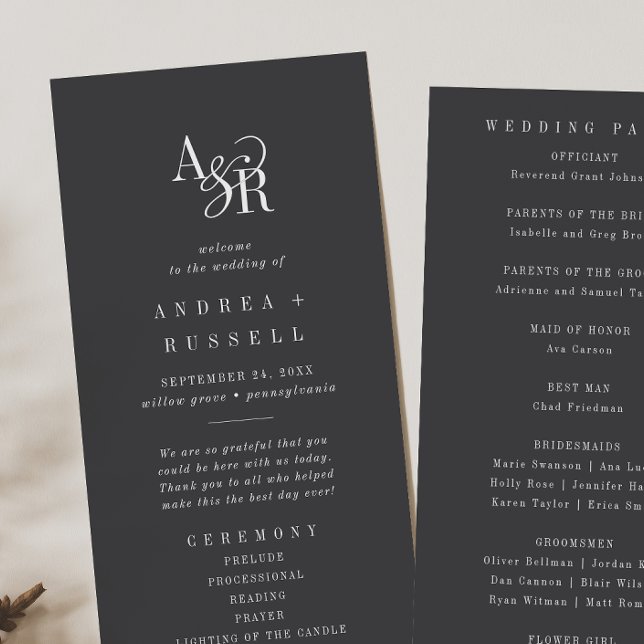 ANDREA Minimal kühne moderne, dunkelgraue Hochzeit Programm (ANDREA Minimal Bold Modern Moody Dark Gray Wedding Program)