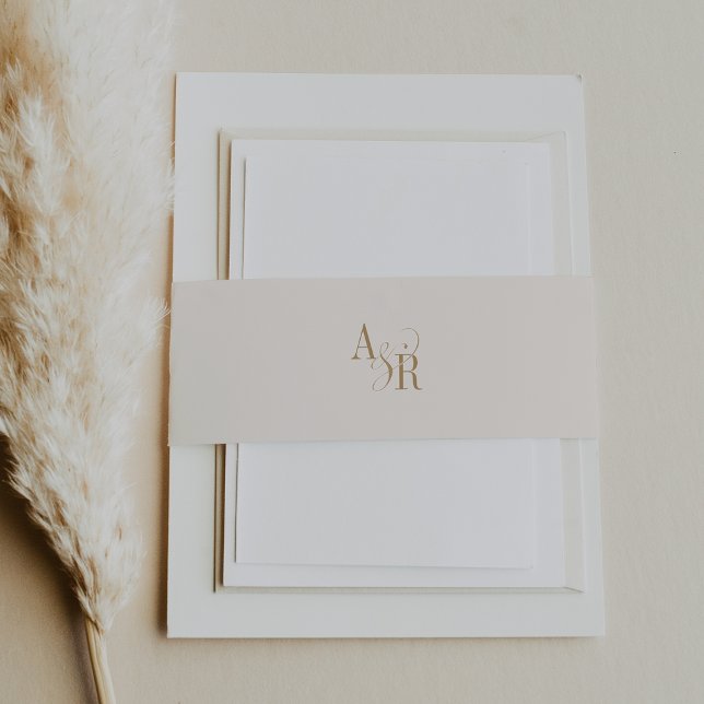 ANDREA Modernes Gold Cream Minimal Einfache Hochze Einladungsbanderole (ANDREA Modern Gold Cream Minimal Simple Wedding Invitation Belly Band)