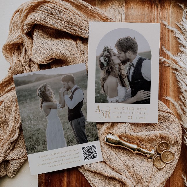 ANDREA Modernes Gold Cream Minimal Einfache Hochze Save The Date (ANDREA Modern Gold Cream Minimal Simple Wedding Save The Date)