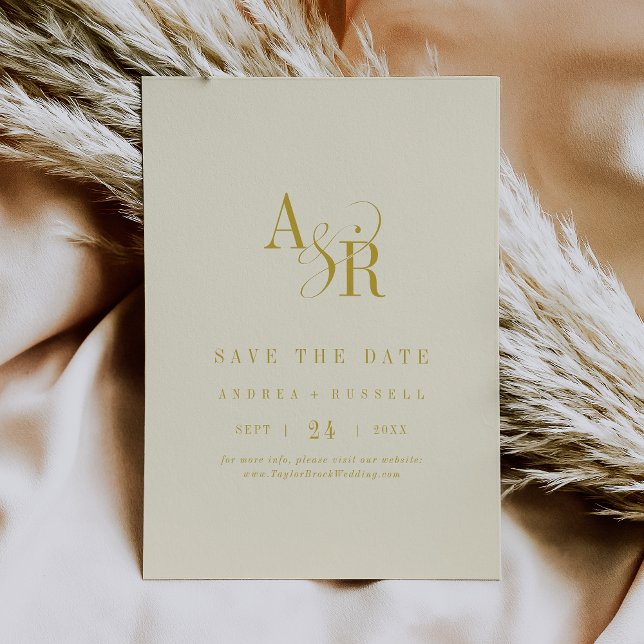 ANDREA Monogram Simple Butter Yellow Wedding Save The Date (ANDREA Monogram Simple Butter Yellow Wedding Save The Date)