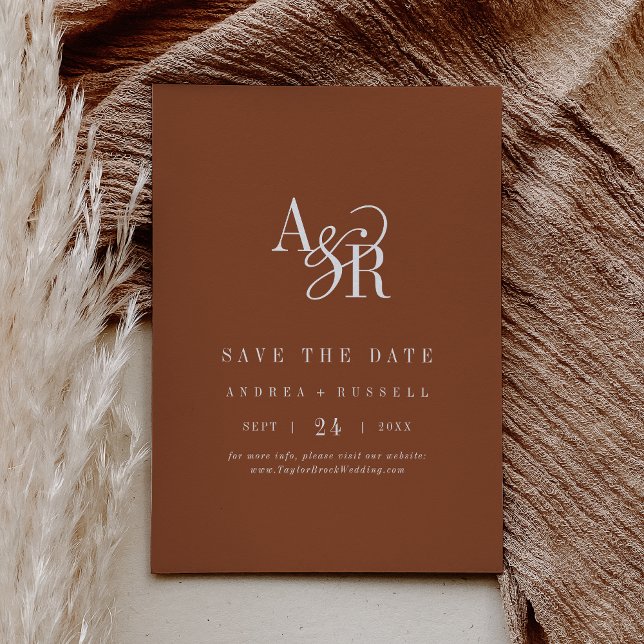 ANDREA Monogramm Einfache Terrakotta Minimale Hoch Save The Date (ANDREA Monogram Simple Terracotta Minimal Wedding Save The Date)