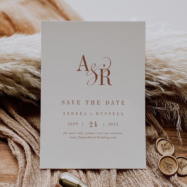 ANDREA Monogramm einfaches Boho Creme Minimal Hoch Save The Date (ANDREA Monogram Simple Boho Cream Minimal Wedding Save The Date)