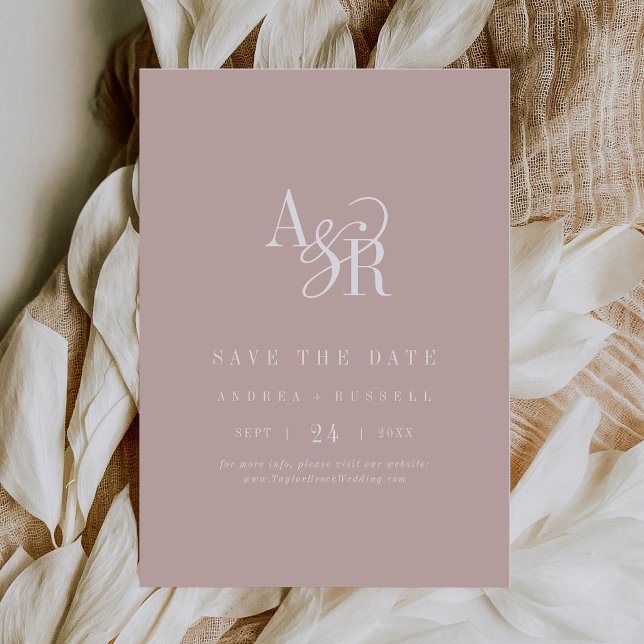 ANDREA Monogramm Einfaches Rosafarbenes Minimales  Save The Date (ANDREA Monogram Simple Blush Pink Minimal Wedding Save The Date)