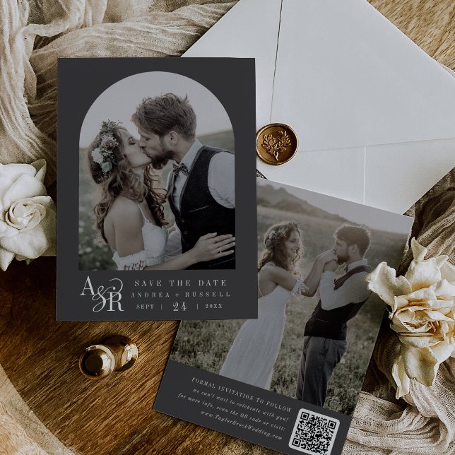ANDREA Moody Classic Gray Dark Academia Wedding Save The Date (ANDREA Moody Classic Gray Dark Academia Wedding Save The Date)