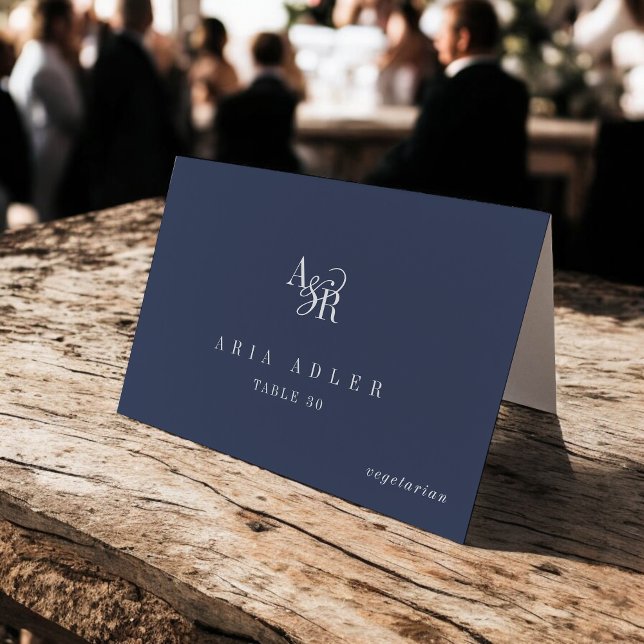ANDREA Navy Blue Minimal Wedding Place Cards Tischnummer (ANDREA Navy Blue Minimal Wedding Place Cards)
