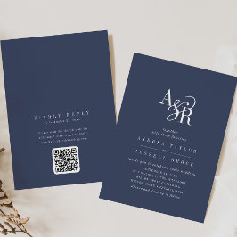 ANDREA Navy Blue QR Code Classic Elegant Wedding Einladung