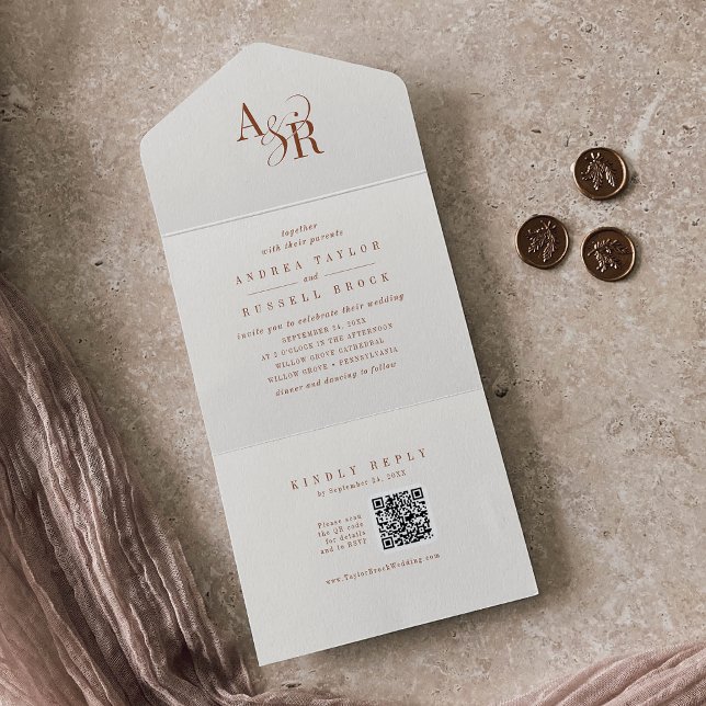 ANDREA QR Code Boho Creme Einfache Minimale Hochze All In One Einladung (ANDREA QR Code Boho Cream Simple Minimal Wedding All In One Invitation)