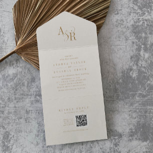 ANDREA QR Code Formelle moderne Goldcreme Hochzeit All In One Einladung
