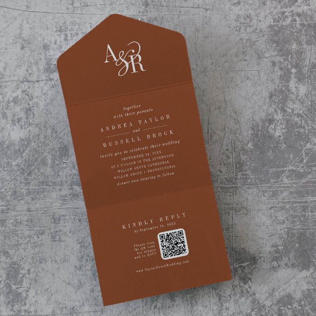 ANDREA QR Code Terracotta Simple Minimal Wedding All In One Einladung (ANDREA QR Code Terracotta Simple Minimal Wedding All In One Invitation)