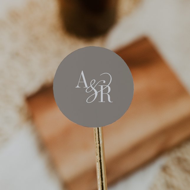 ANDREA Rustic Taupe Modern Simple Wedding Monogram Runder Aufkleber (ANDREA Rustic Taupe Modern Simple Wedding Monogram Classic Round Sticker)