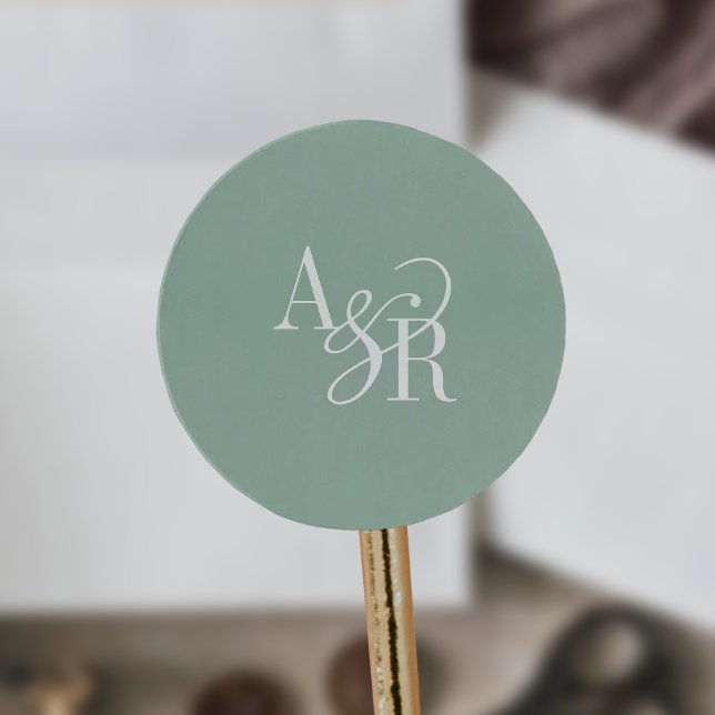 ANDREA Sage Green Modern Simple Wedding Monogram Runder Aufkleber (ANDREA Sage Green Modern Simple Wedding Monogram Classic Round Sticker)