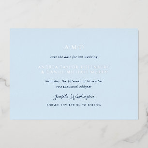 Andrea Sky Blue Elegant Wedding Save the Date Folieneinladung