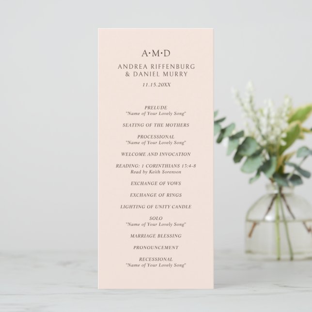 Andrea Tan Elegant Wedding Programm (Stehend Vorderseite)