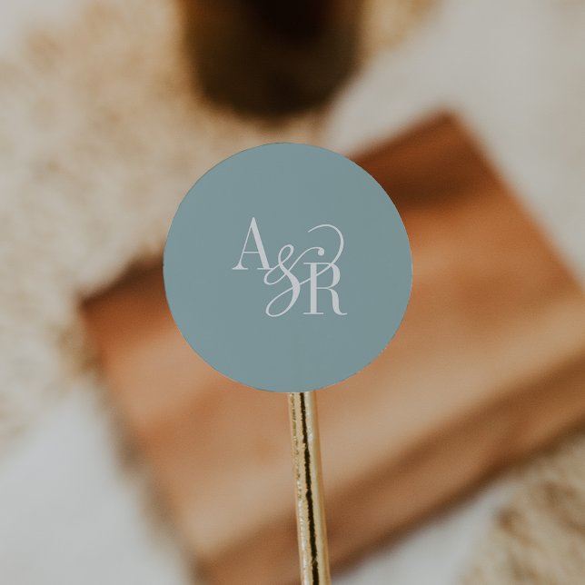ANDREA Teal Blue Modern Simple Wedding Monogram Runder Aufkleber (ANDREA Teal Blue Modern Simple Wedding Monogram Classic Round Sticker)