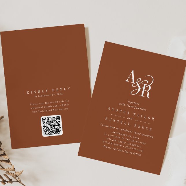 ANDREA Terrakotta QR Code Boho Elegante Hochzeit Einladung (ANDREA Terracotta QR Code Boho Elegant Wedding Invitation)