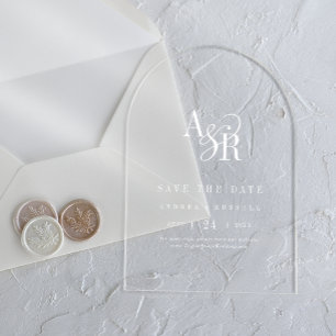 ANDREA White Arch Moderne Hochzeit retten Datum Acryleinladungen