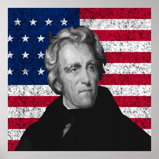 Andrew Jackson und die US-Flagge Poster (Vorne)