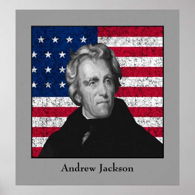 Andrew Jackson und die US-Flagge Poster (Vorne)