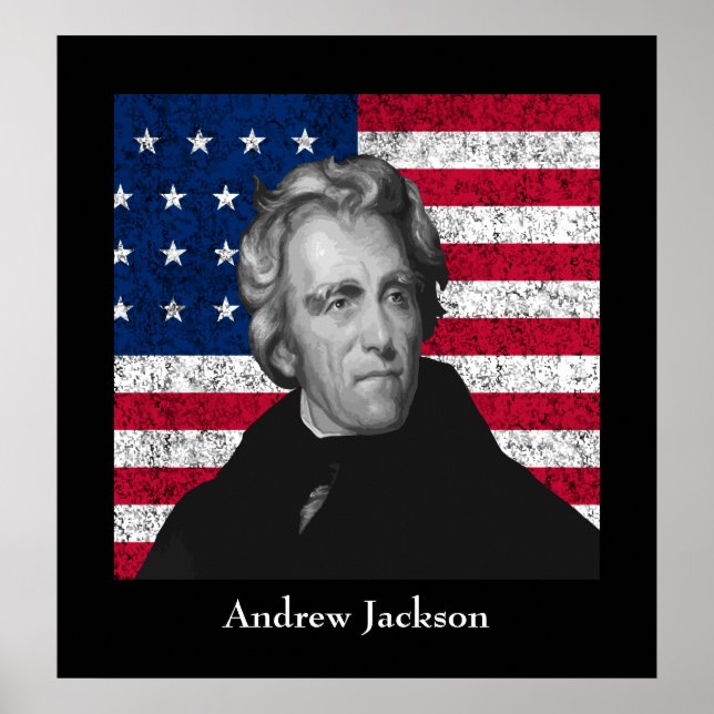 Andrew Jackson und die US-Flagge Poster (Vorne)
