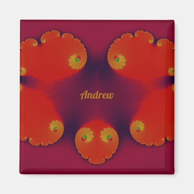 ANDREW ~ Red Scarlet Blue and Yellow Pattern ~ Magnet (Vorne)