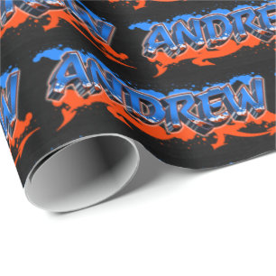Andrew Vorname Name Graffiti blue orange Geschenkpapier