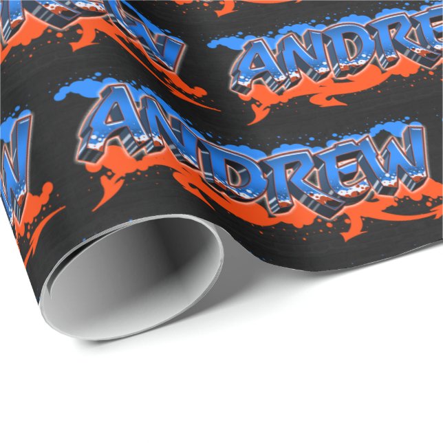 Andrew Vorname Name Graffiti blue orange Geschenkpapier (Rolleneckpunkt)