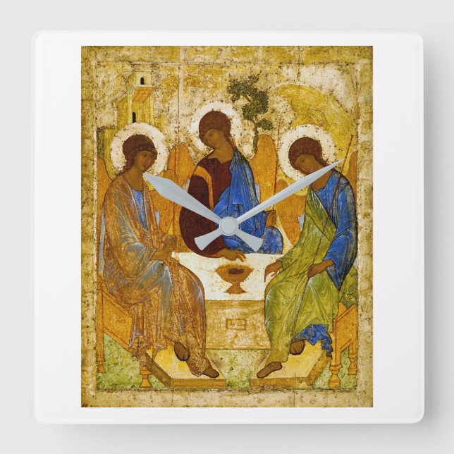 Andrey Rublev , “ Holy Trinity ” Quadratische Wanduhr (Vorderseite)