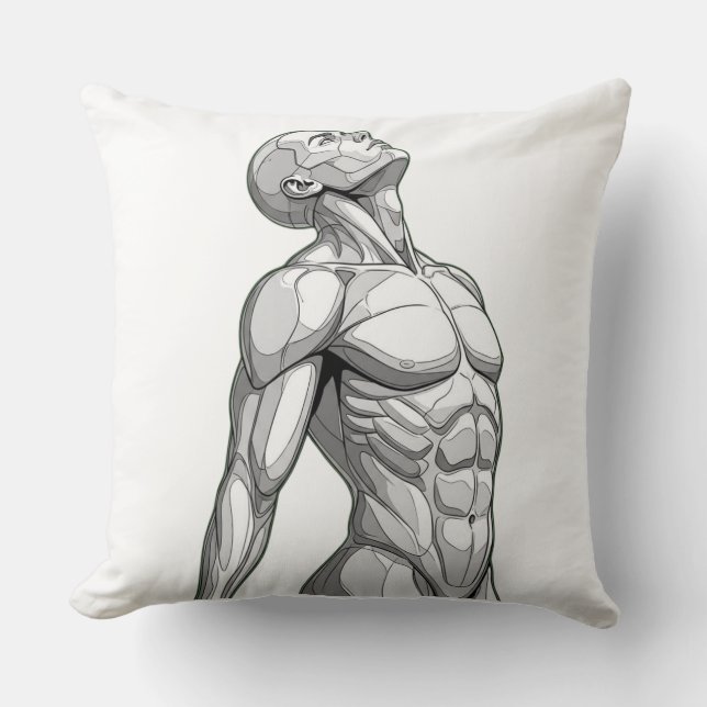 Android Anatomy: Cyborg Throw Pillow Kissen (Vorderseite)
