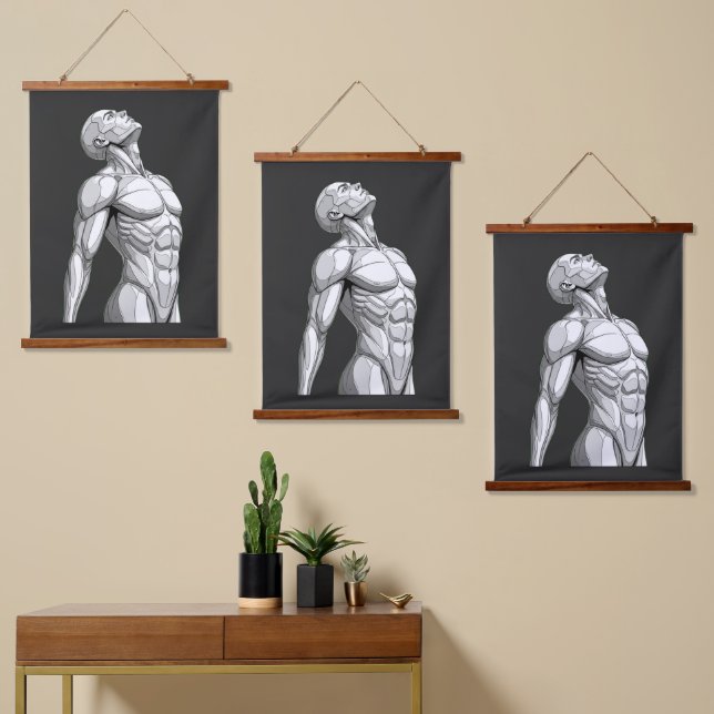 Android Anatomy: Triple Cyborg Tapestry Set Wandteppich Mit Holzrahmen (Asymmetrisch)