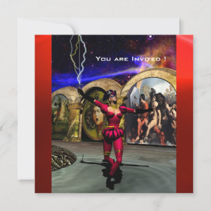 ANDROID BALLET, Red Fuchsia Blue Science Fiction Einladung