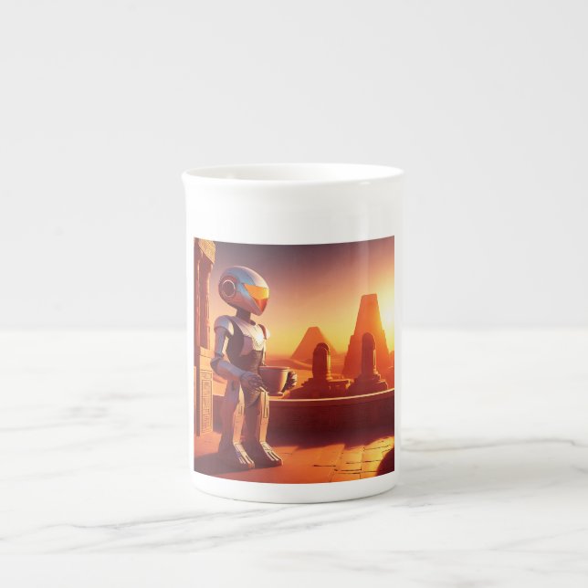 Android Drinking Coffee Looking At Pyramids Prozellantasse (Vorderseite)