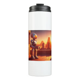 Android Drinking Coffee Looking At Pyramids Thermosbecher