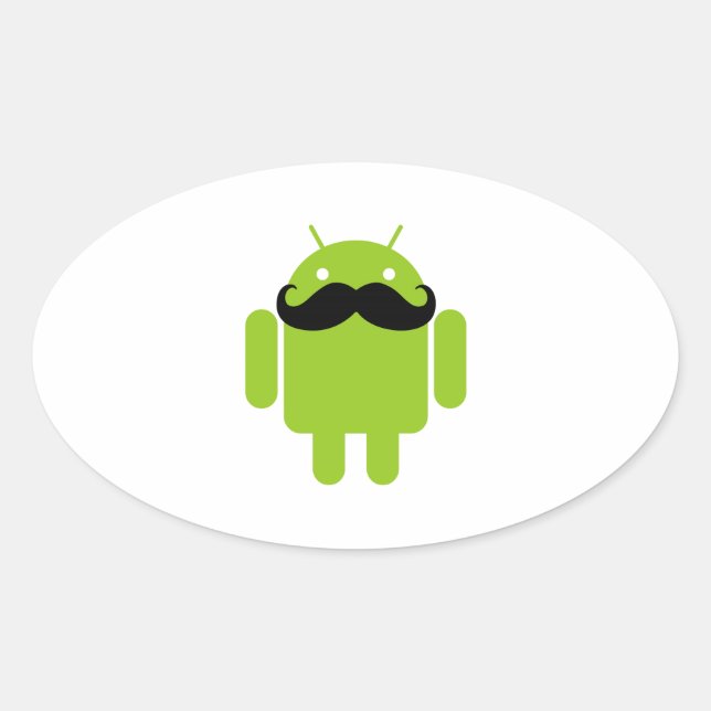 Android Robot Black Mustache Graphic Ovaler Aufkleber (Vorderseite)