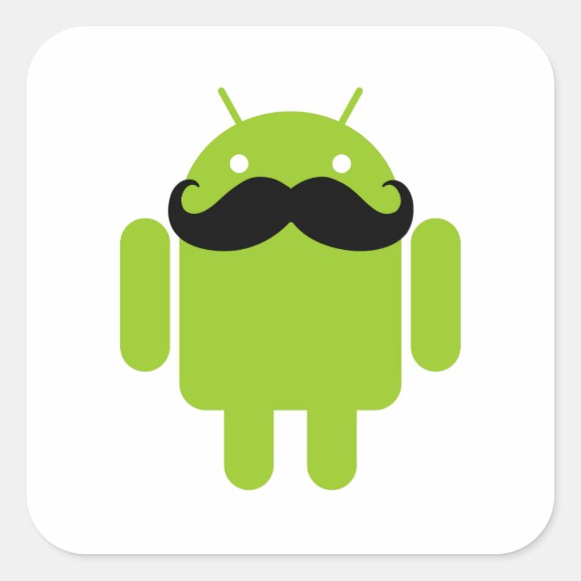 Android Robot Black Mustache Graphic Quadratischer Aufkleber (Vorderseite)
