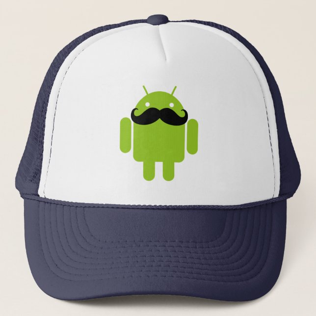Android Robot Black Mustache Graphic Truckerkappe (Vorderseite)