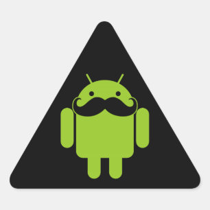 Android Robot Icon Mustache auf schwarz Dreieckiger Aufkleber