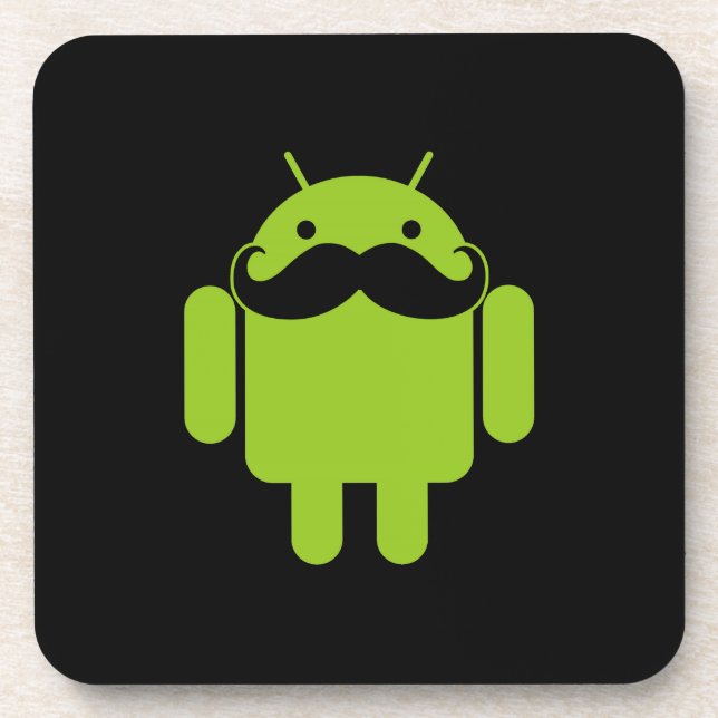 Android Robot Icon Mustache auf schwarz Getränkeuntersetzer (Vorderseite)