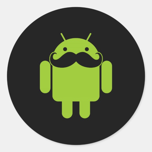 Android Robot Icon Mustache auf schwarz Runder Aufkleber (Vorderseite)