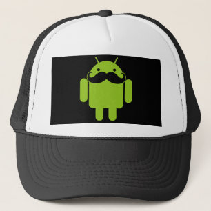 Android Robot Icon Mustache auf schwarz Truckerkappe