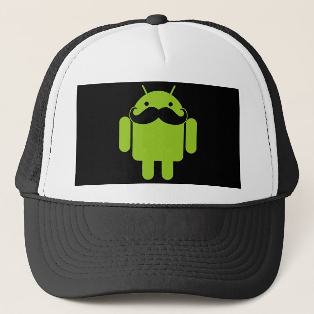 Android Robot Icon Mustache auf schwarz Truckerkappe (Vorderseite)