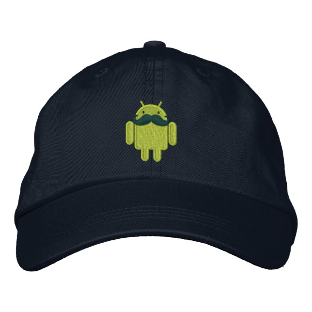Android Robot Mustache Embroidery Bestickte Baseballkappe (Vorderseite)