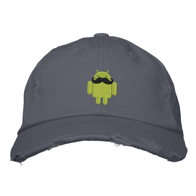 Android Robot Mustache Embroidery Bestickte Kappe (Vorderseite)