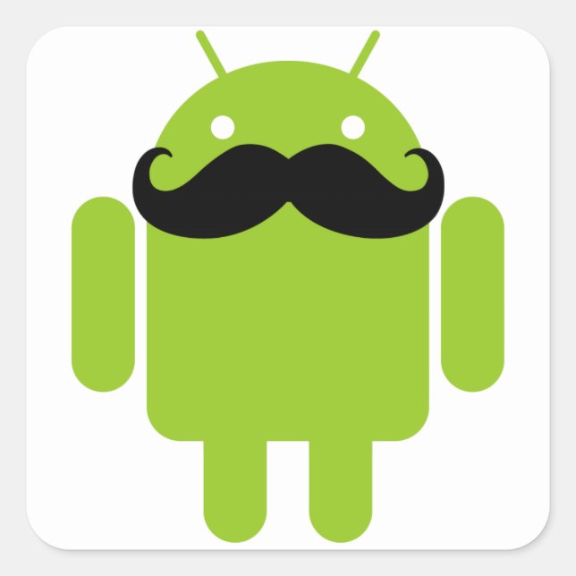 Android Robot Mustache Quadratischer Aufkleber (Vorderseite)