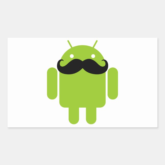 Android Robot Mustache Rechteckiger Aufkleber (Vorderseite)